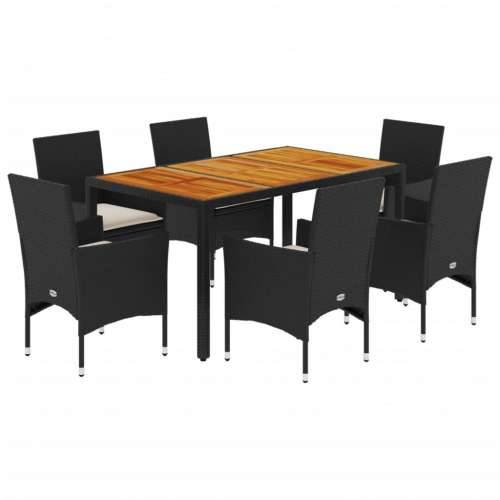 Vrtna garnitura - 7-dijelni vrtni blagovaonski set s jastucima poliratan i bagrem - Crna i krem 150 x 90 x 75 cm 6 Cijena