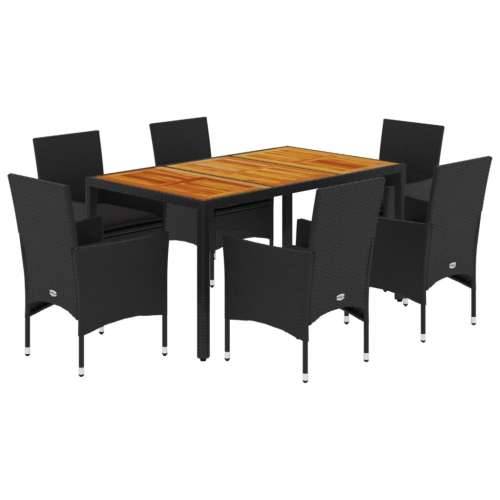 Vrtna garnitura - 7-dijelni vrtni blagovaonski set s jastucima poliratan i bagrem - Crna 150 x 90 x 75 cm 6 Cijena