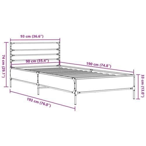 Okvir krevet boja hrasta 90 x 190 cm konstruirano drvo i metal - Dimljeni hrast 90 x 190 cm Cijena