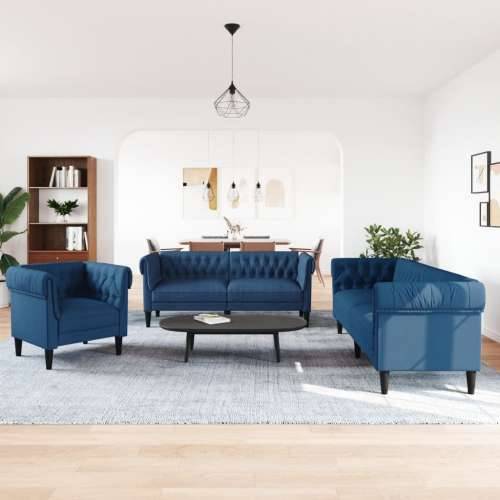3-dijelni set sofa plavi od tkanine - Plava 1-sjedalo + dvosjed + trosjed Cijena