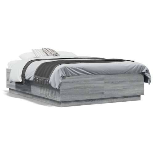 Okvir za krevet s LED svjetlima boja hrasta 135 x 190 cm drveni - Sivi hrast sonoma 135 x 190 cm Cijena