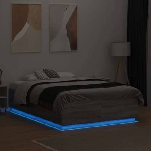 Okvir za krevet s LED svjetlima boja hrasta 135 x 190 cm drveni - Sivi hrast sonoma 135 x 190 cm Cijena