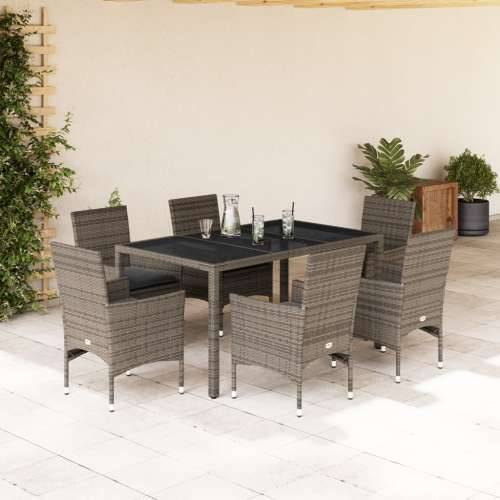 Vrtna garnitura - 7-dijelni vrtni blagovaonski set s jastucima poliratan i staklo - Siva 150 x 90 x 75 cm 6 Cijena