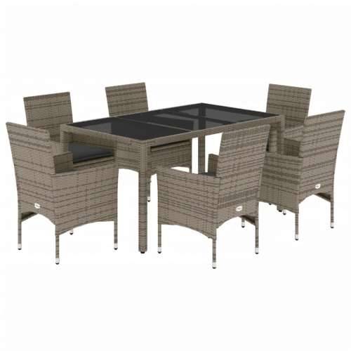 Vrtna garnitura - 7-dijelni vrtni blagovaonski set s jastucima poliratan i staklo - Siva 150 x 90 x 75 cm 6 Cijena