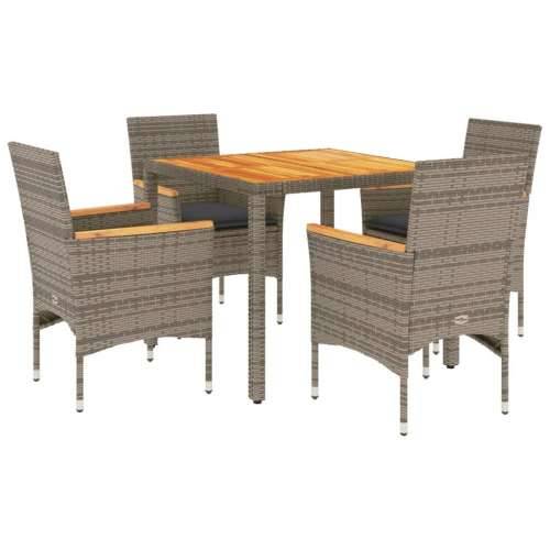 Vrtna garnitura - 5-dijelni vrtni blagovaonski set s jastucima poliratan i bagrem - Siva 90 x 90 x 75 cm 4 Cijena