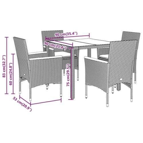 Vrtna garnitura - 5-dijelni vrtni blagovaonski set s jastucima poliratan i bagrem - Siva 90 x 90 x 75 cm 4 Cijena