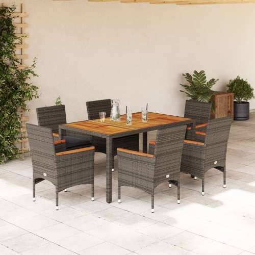 Vrtna garnitura - 7-dijelni vrtni blagovaonski set s jastucima poliratan i bagrem - Siva 150 x 90 x 75 cm 6 Cijena