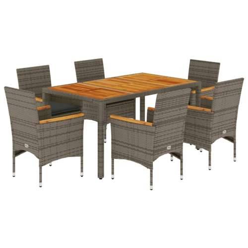 Vrtna garnitura - 7-dijelni vrtni blagovaonski set s jastucima poliratan i bagrem - Siva 150 x 90 x 75 cm 6 Cijena