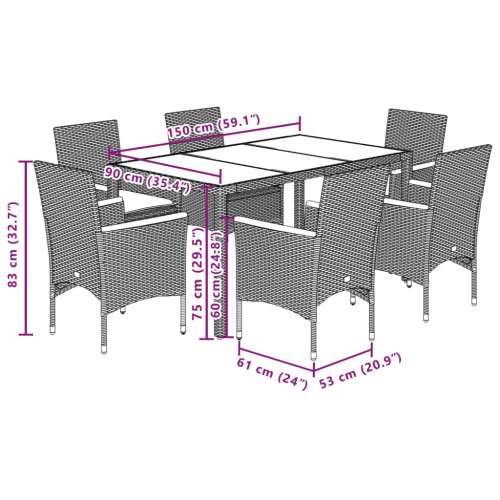 Vrtna garnitura - 7-dijelni vrtni blagovaonski set s jastucima poliratan i bagrem - Siva 150 x 90 x 75 cm 6 Cijena