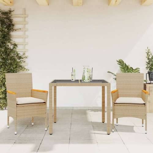 Vrtna garnitura - 3-dijelni vrtni blagovaonski set s jastucima poliratan i staklo - Bež 90 x 90 x 75 cm 2 Cijena