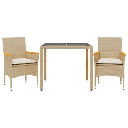 Vrtna garnitura - 3-dijelni vrtni blagovaonski set s jastucima poliratan i staklo - Bež 90 x 90 x 75 cm 2 Cijena