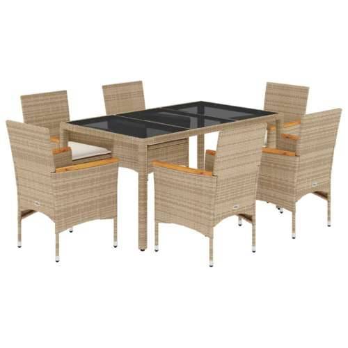 Vrtna garnitura - 7-dijelni vrtni blagovaonski set s jastucima poliratan i staklo - Bež 150 x 90 x 75 cm 6 Cijena