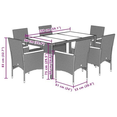 Vrtna garnitura - 7-dijelni vrtni blagovaonski set s jastucima poliratan i staklo - Bež 150 x 90 x 75 cm 6 Cijena