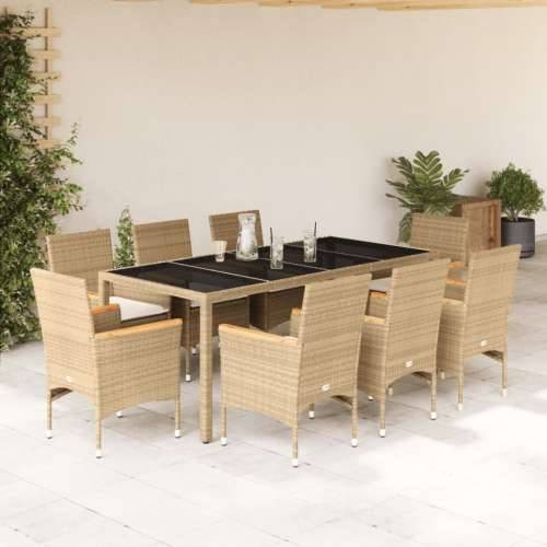 Vrtna garnitura - 9-dijelni vrtni blagovaonski set s jastucima poliratan i staklo - Bež 190 x 90 x 75 cm 8 Cijena