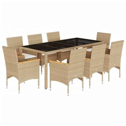 Vrtna garnitura - 9-dijelni vrtni blagovaonski set s jastucima poliratan i staklo - Bež 190 x 90 x 75 cm 8 Cijena