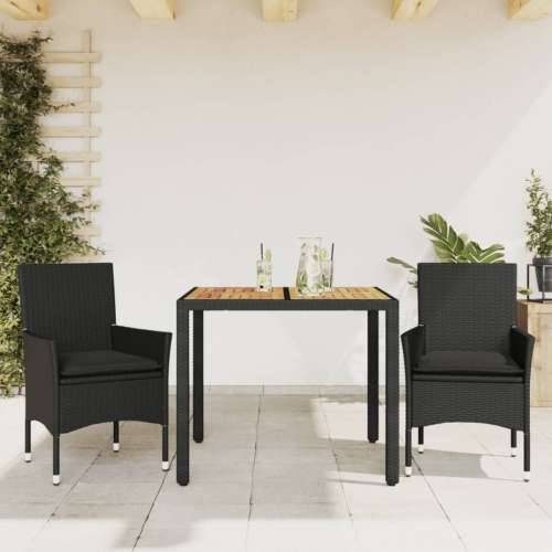 Vrtna garnitura - 3-dijelni vrtni blagovaonski set s jastucima poliratan i bagrem - Crna 90 x 90 x 75 cm 2 Cijena