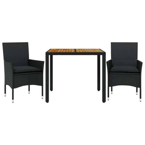 Vrtna garnitura - 3-dijelni vrtni blagovaonski set s jastucima poliratan i bagrem - Crna 90 x 90 x 75 cm 2 Cijena