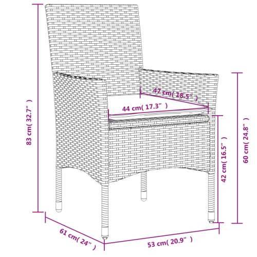 Vrtna garnitura - 3-dijelni vrtni blagovaonski set s jastucima poliratan i bagrem - Crna 90 x 90 x 75 cm 2 Cijena