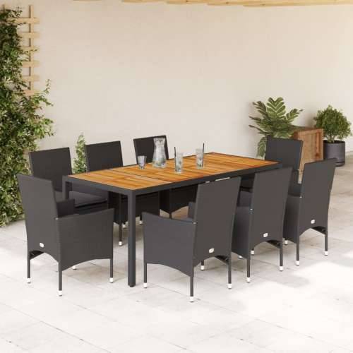 Vrtna garnitura - 9-dijelni vrtni blagovaonski set s jastucima poliratan i bagrem - Crna 190 x 90 x 75 cm 8 Cijena