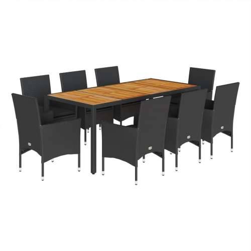 Vrtna garnitura - 9-dijelni vrtni blagovaonski set s jastucima poliratan i bagrem - Crna 190 x 90 x 75 cm 8 Cijena