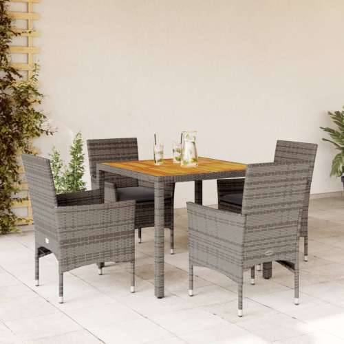 Vrtna garnitura - 5-dijelni vrtni blagovaonski set s jastucima poliratan i bagrem - Siva 90 x 90 x 75 cm 4 Cijena