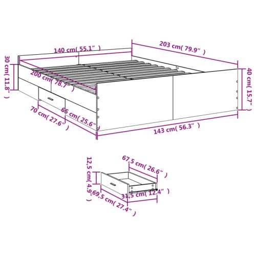 Okvir kreveta s ladicama crni 140 x 200 cm konstruirano drvo - Crna 140 x 200 cm Cijena