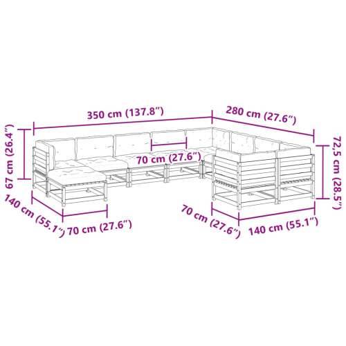 Vrtna garnitura - 10-dijelni set vrtnih sofa s jastucima od impregnirane borovine - Prirodno impregnirano s jastučićem 1 Cijena