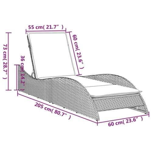 Ležaljka za sunčanje s jastukom crna 60x205x73 cm poliratan - Crna 60 x 205 x 73 cm 1 Cijena