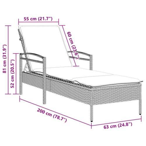 Ležaljka za sunčanje s jastukom crna 63x200x81 cm poliratan - Crna 1 Cijena