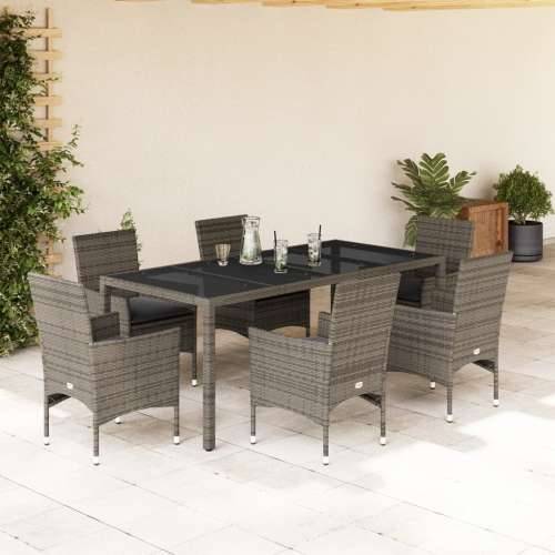 Vrtna garnitura - 7-dijelni vrtni blagovaonski set s jastucima poliratan i staklo - Siva 190 x 90 x 75 cm 6 Cijena