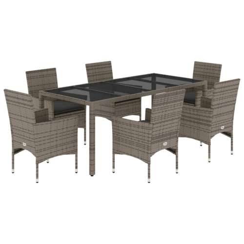 Vrtna garnitura - 7-dijelni vrtni blagovaonski set s jastucima poliratan i staklo - Siva 190 x 90 x 75 cm 6 Cijena