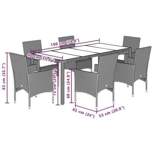 Vrtna garnitura - 7-dijelni vrtni blagovaonski set s jastucima poliratan i staklo - Siva 190 x 90 x 75 cm 6 Cijena