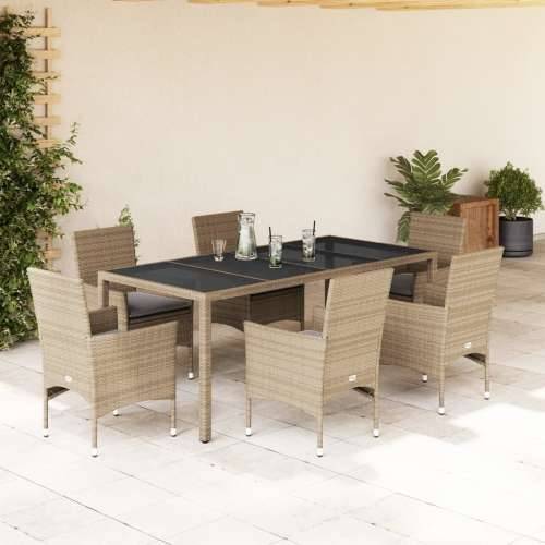 Vrtna garnitura - 7-dijelni vrtni blagovaonski set s jastucima poliratan i staklo - bež i siva 190 x 90 x 75 cm 6 Cijena