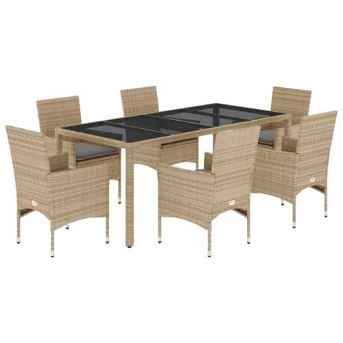 Vrtna garnitura - 7-dijelni vrtni blagovaonski set s jastucima poliratan i staklo - bež i siva 190 x 90 x 75 cm 6 Cijena