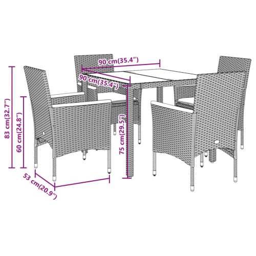 5-dijelna vrtna blagovaonski set s jastucima poliratan i bagrem - Crna 90 x 90 x 75 cm 4 Cijena