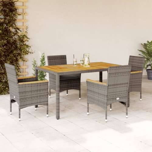 Vrtna garnitura - 5-dijelni vrtni blagovaonski set s jastucima poliratan i bagrem - Siva 150 x 90 x 75 cm 4 Cijena