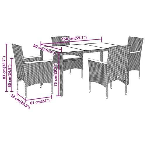 Vrtna garnitura - 5-dijelni vrtni blagovaonski set s jastucima poliratan i bagrem - Siva 150 x 90 x 75 cm 4 Cijena
