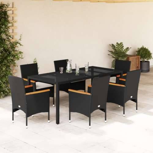 Vrtna garnitura - 7-dijelni vrtni blagovaonski set s jastucima poliratan i bagrem - Crna 190 x 90 x 75 cm 6 Cijena