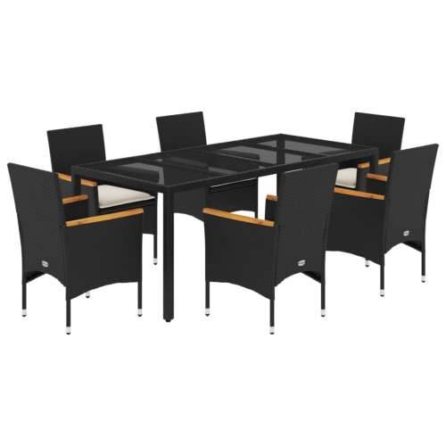 Vrtna garnitura - 7-dijelni vrtni blagovaonski set s jastucima poliratan i bagrem - Crna 190 x 90 x 75 cm 6 Cijena