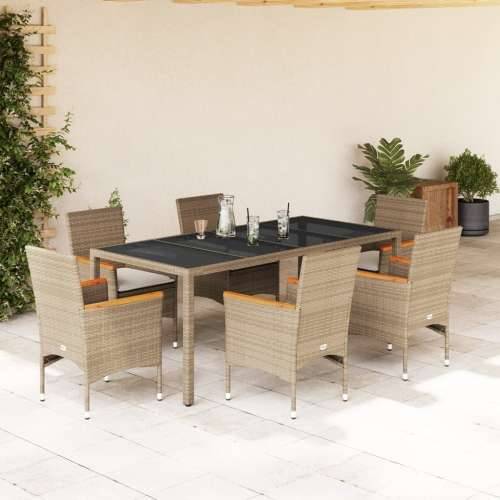 Vrtna garnitura - 7-dijelni vrtni blagovaonski set s jastucima poliratan i staklo - Bež 190 x 90 x 75 cm 6 Cijena