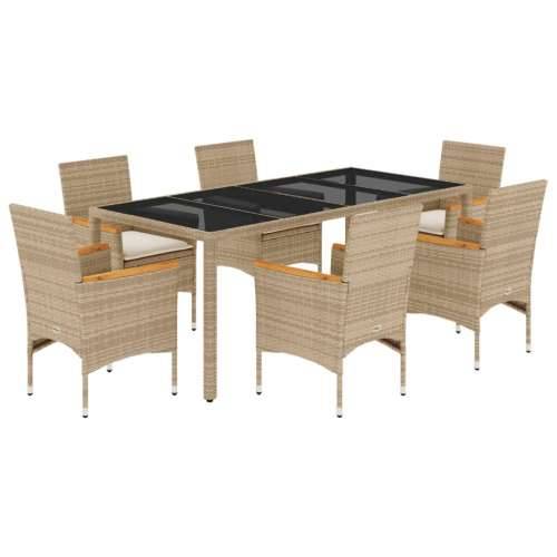 Vrtna garnitura - 7-dijelni vrtni blagovaonski set s jastucima poliratan i staklo - Bež 190 x 90 x 75 cm 6 Cijena
