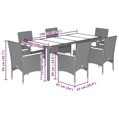 Vrtna garnitura - 7-dijelni vrtni blagovaonski set s jastucima poliratan i staklo - Bež 190 x 90 x 75 cm 6 Cijena