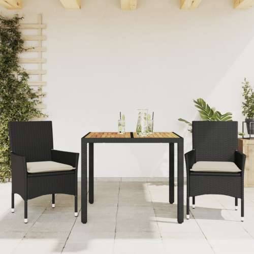 Vrtna garnitura - 3-dijelni vrtni blagovaonski set s jastucima poliratan i bagrem - Crna i krem 90 x 90 x 75 cm 2 Cijena