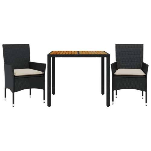 Vrtna garnitura - 3-dijelni vrtni blagovaonski set s jastucima poliratan i bagrem - Crna i krem 90 x 90 x 75 cm 2 Cijena