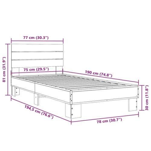 Okvir za krevet boja hrasta 75x190 cm konstruirano drvo i metal - sonoma hrast 75 x 190 cm Cijena