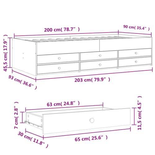 Dnevni krevet s ladicama bijeli 90 x 200 cm konstruirano drvo Cijena