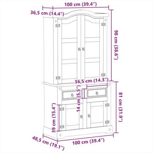 Vitrina sa staklom Corona 100 x 48,5 x 179 cm masivna borovina Cijena