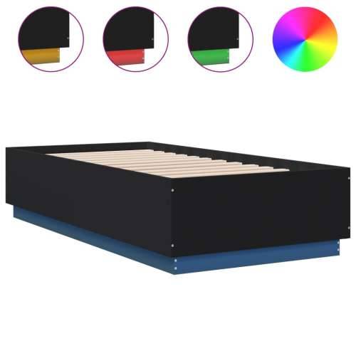 Okvir za krevet s LED svjetlima crni 90 x 190 cm drveni - Crna 90 x 190 cm Cijena