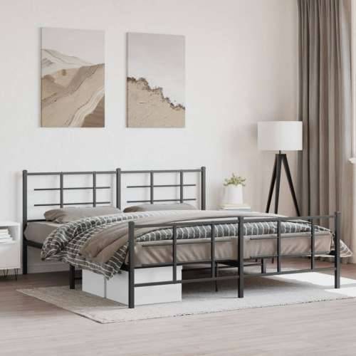 Metalni okvir krevet bez madraca s podnožjem crni 180x200 cm - Crna 180 x 200 cm s uzglavljem i podnožjem Cijena