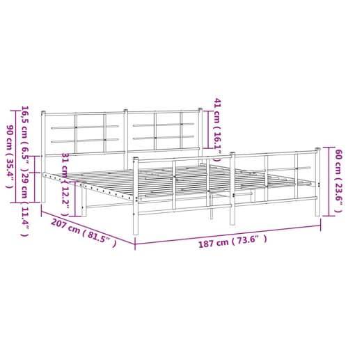 Metalni okvir krevet bez madraca s podnožjem crni 180x200 cm - Crna 180 x 200 cm s uzglavljem i podnožjem Cijena